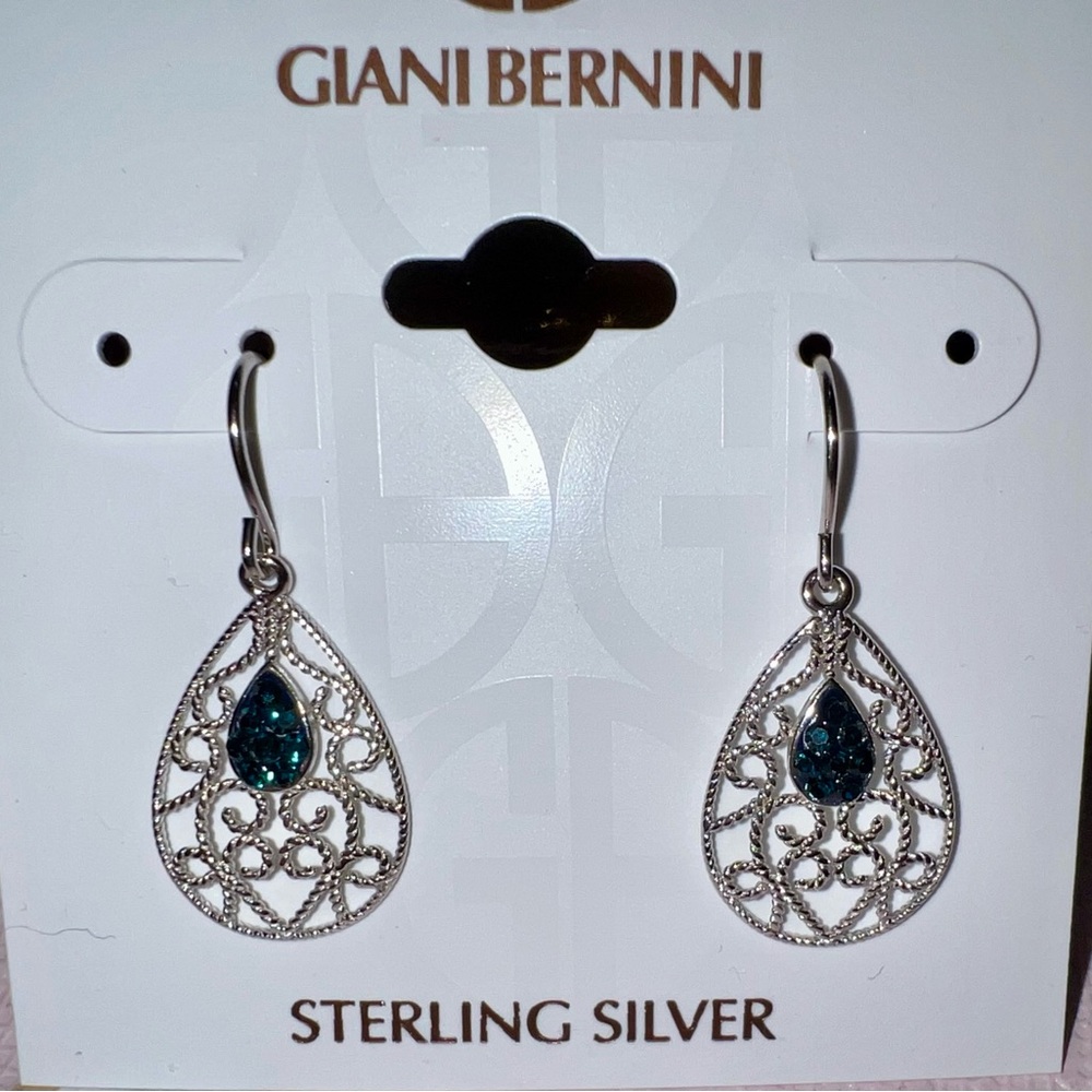 Giani Bernini Silver Earrings with Dark Blue Accents
